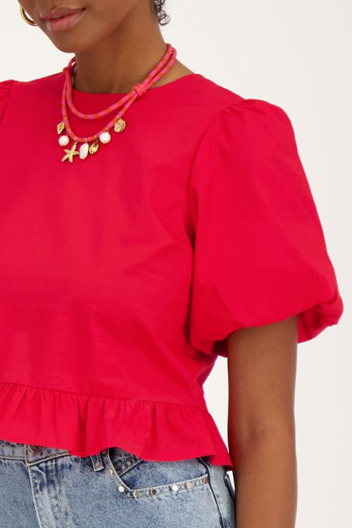Puff-sleeved red blouse with bows on the back | My Jewellery