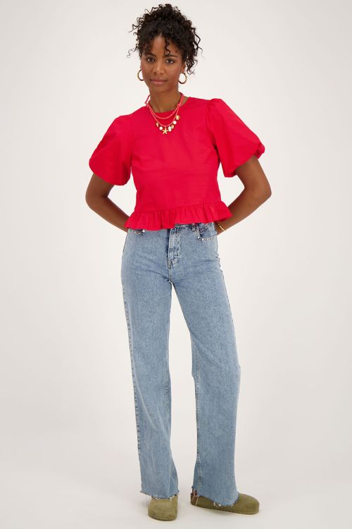 Puff-sleeved red blouse with bows on the back | My Jewellery