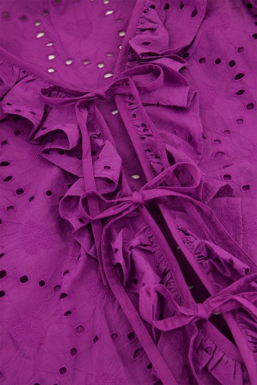Purple blouse with all-over embroidery and bows | My Jewellery