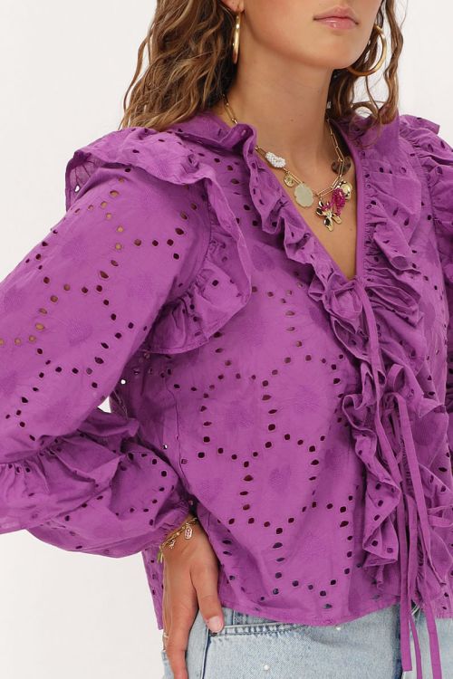 Purple blouse with all-over embroidery and bows | My Jewellery