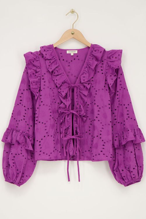 Purple blouse with all-over embroidery and bows | My Jewellery