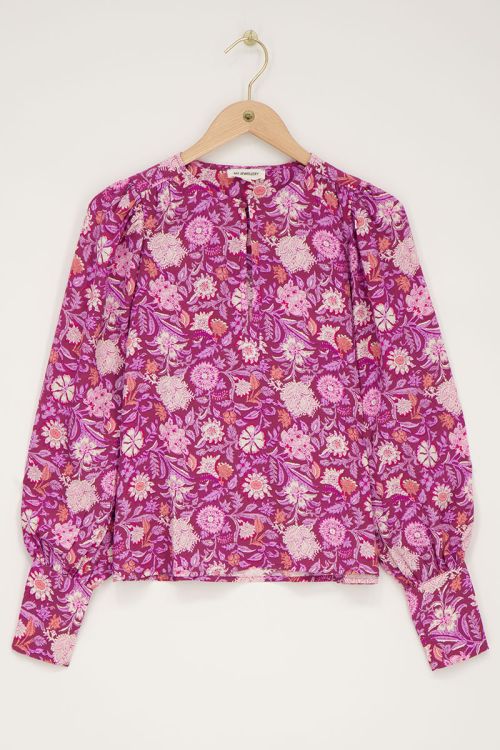 Purple blouse with pink floral print | My Jewellery