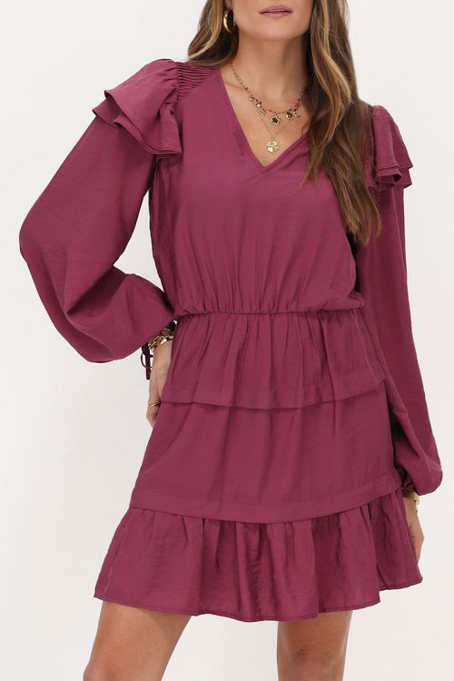 Purple dress with ruffles & wide sleeves | My Jewellery