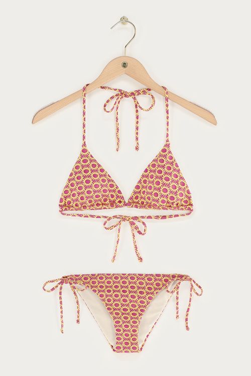 Purple jacquard triangle bikini set with suns | My Jewellery