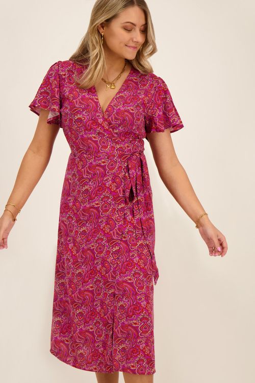 Paarse midi jurk met print | My Jewellery