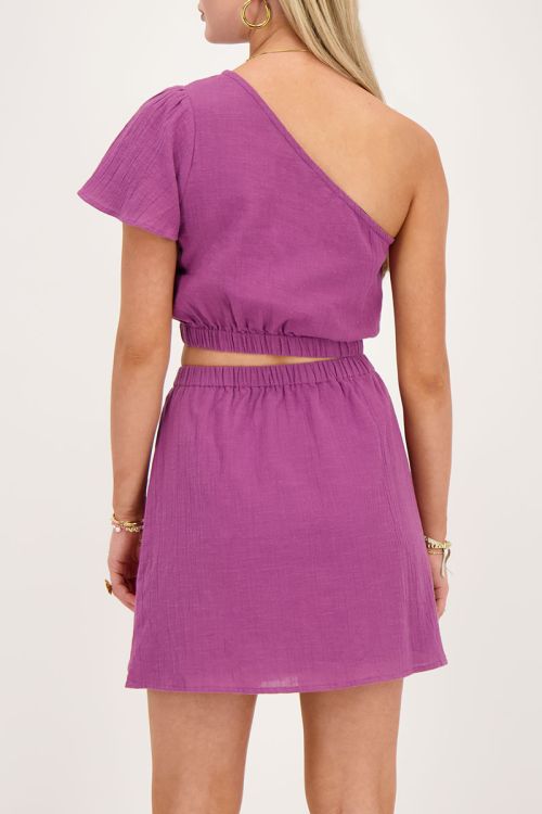 Purple one-shoulder dress with cut-out | My Jewellery