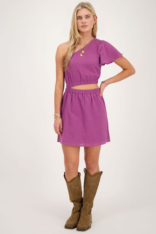 Purple one-shoulder dress with cut-out | My Jewellery