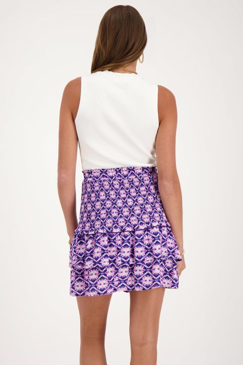 Blue smock skirt with pink print | My Jewellery