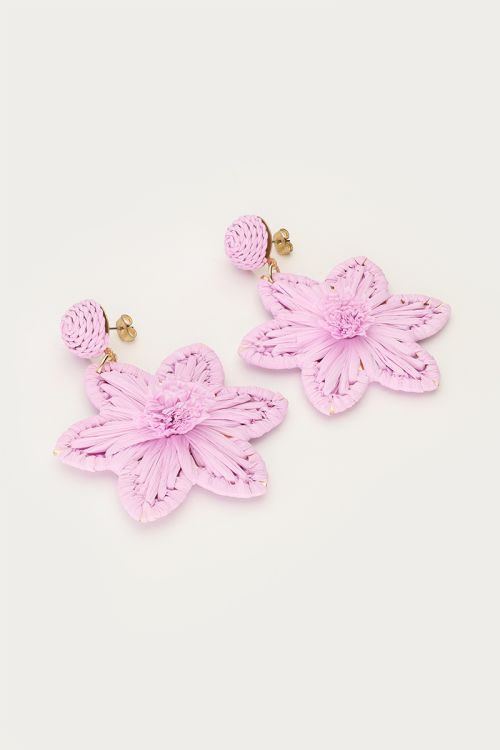 Purple statement earrings with raffia flower | My Jewellery