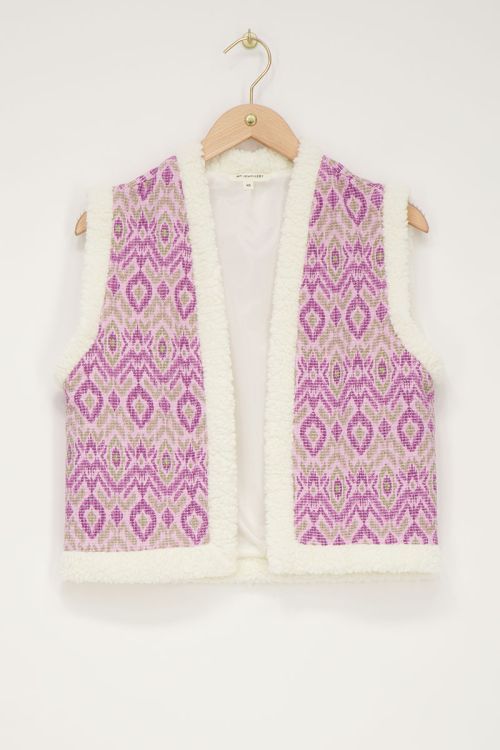 Purple teddy gilet with ikat print | My Jewellery