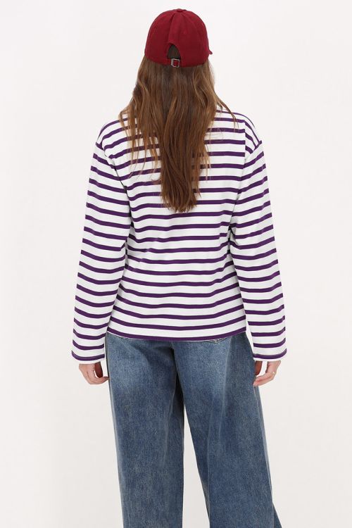 Purple and white striped long sleeve T-shirt with M patch | My Jewellery