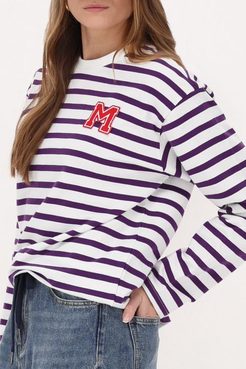 Purple and white striped long sleeve T-shirt with M patch | My Jewellery