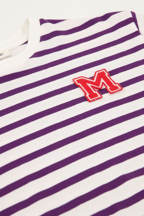 Purple and white striped long sleeve T-shirt with M patch | My Jewellery