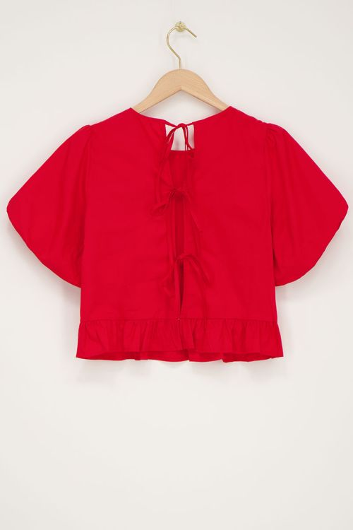 Puff-sleeved red blouse with bows on the back | My Jewellery