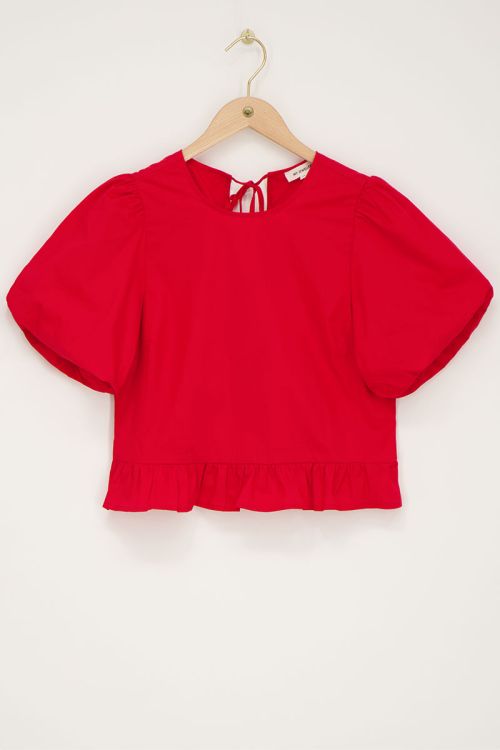 Puff-sleeved red blouse with bows on the back | My Jewellery