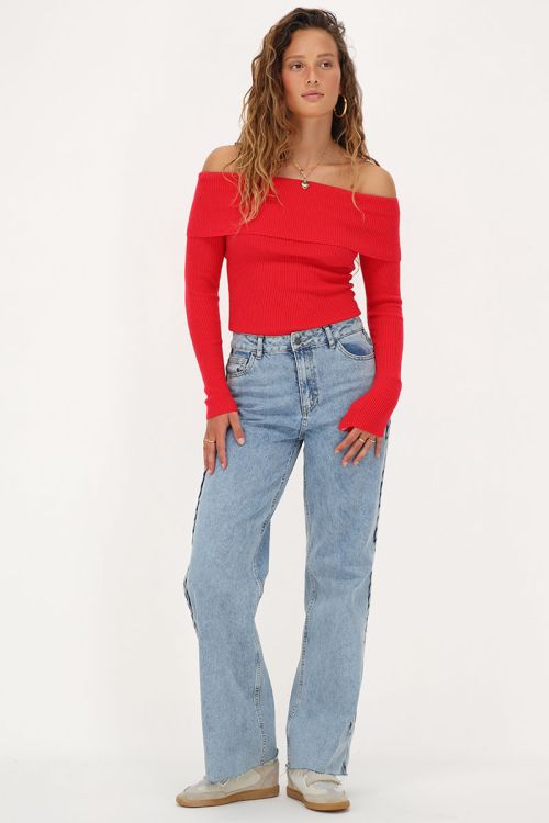 Red off-shoulder top with rib | My Jewellery