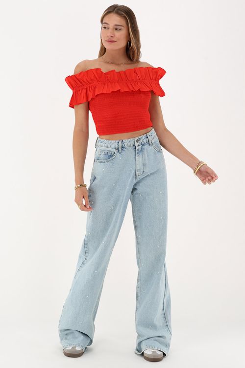 Red smocked top with ruffles | My Jewellery