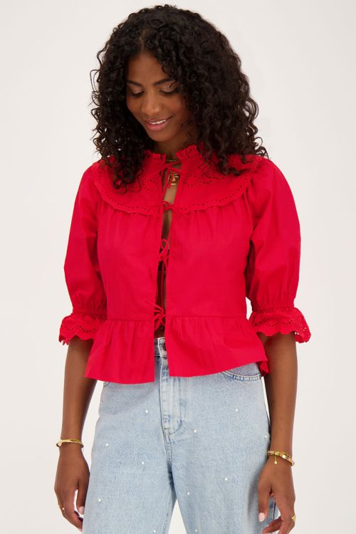 Red top with bows and embroidery | My Jewellery