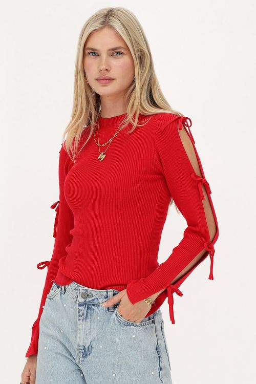 Red top with bows on sleeves | My Jewellery