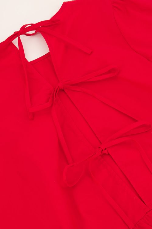 Puff-sleeved red blouse with bows on the back | My Jewellery