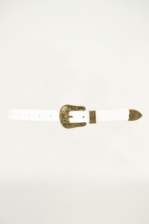 Witte riem met grote gesp, western riem My Jewellery