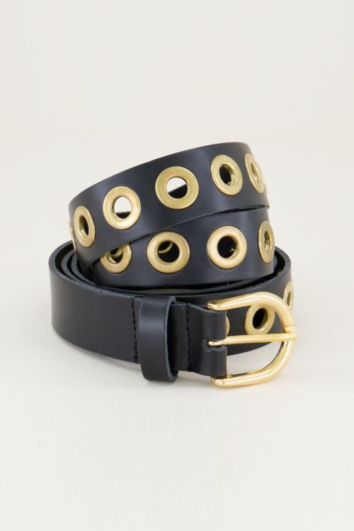 Schwarzer Ledergürtel mit goldenen Ringen | My Jewellery