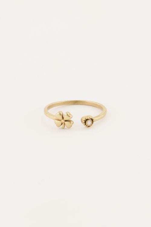 Ring klavertje met hart en steen
