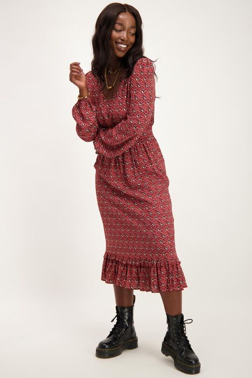 Rode midi jurk met bohemian print | Jurkjes | My Jewellery