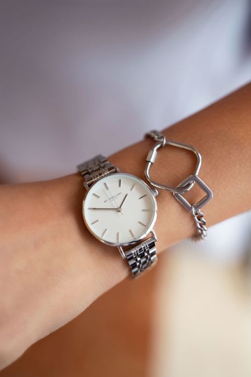 Rond horloge met schakels & witte wijzerplaat | My Jewellery