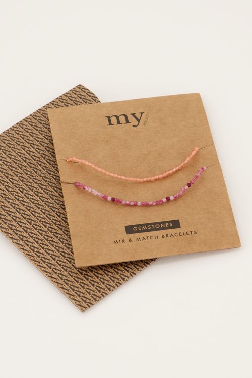 Pink & orange gemstone bracelet set