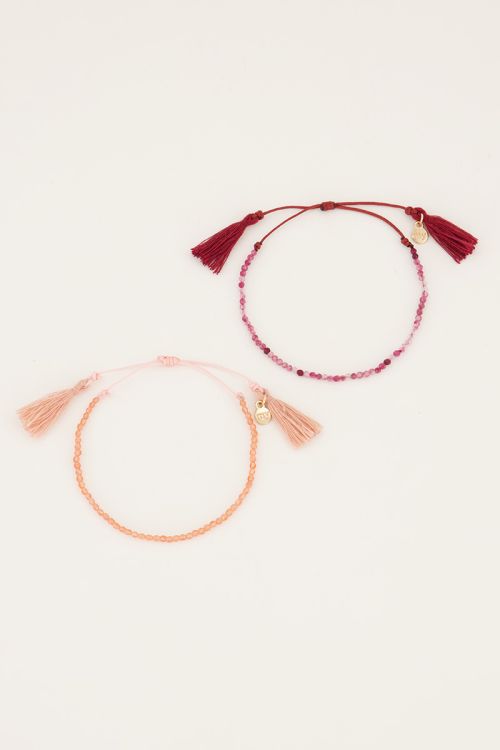 Roze & oranje armbanden set edelsteen