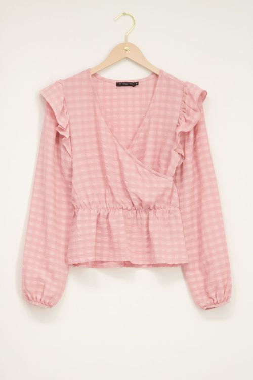 Roze wrap top met ruffles