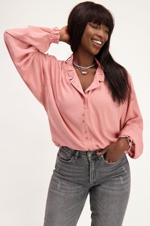 Roze blouse met wijdvallende mouwen | My Jewellery