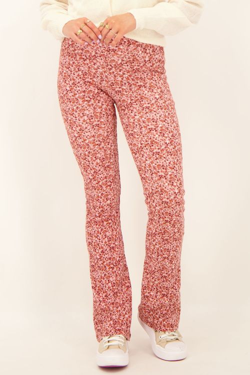 Roze flared broek met bloemenprint
