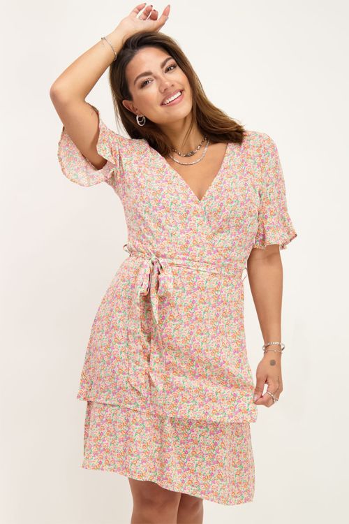 Roze jurk met laagjes en bloemenprint | My Jewellery
