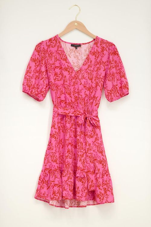 Roze jurk met pofmouw fuchsia rood