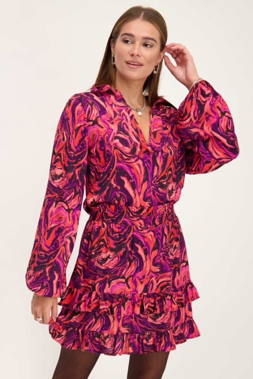 Roze katoenen blouse met swirl print