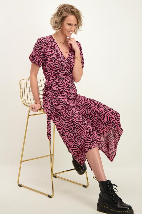Roze midi jurk met zebraprint