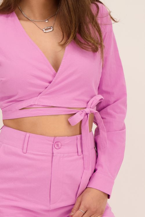 Roze wikkeltop linnen look | My Jewellery