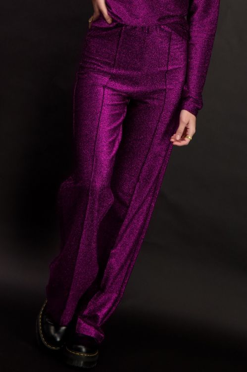 Roze glitter pantalon wijdvallend