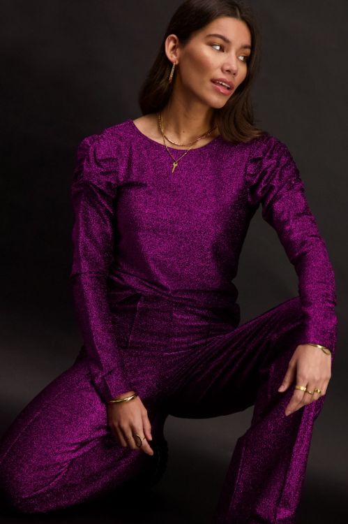 Roze glitter top met laag uitgesneden rug