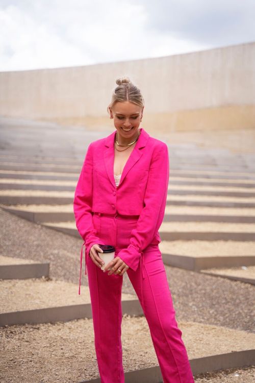 Roze linnen look blazer cropped | My Jewellery
