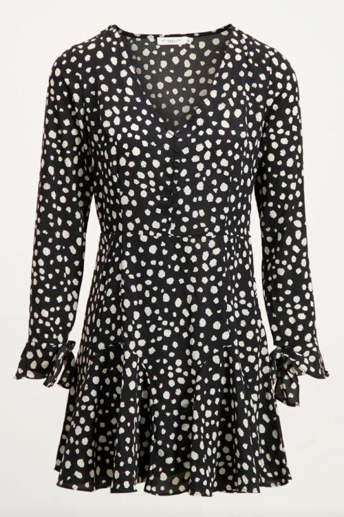 Black leopard dress with buttons, dalmatian print dress