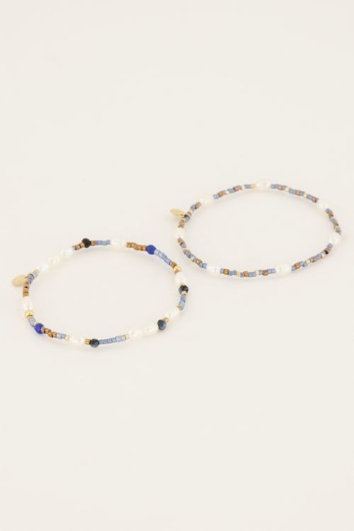 Shapes blauwe kralen armbanden set