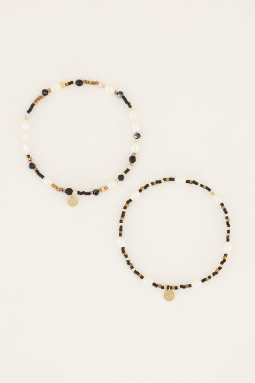 Shapes zwarte kralen armbanden set