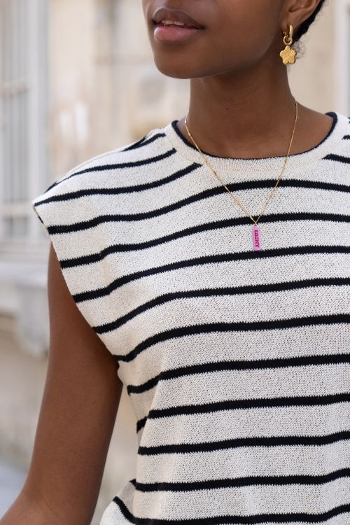 Top musclé rayé noir et beige