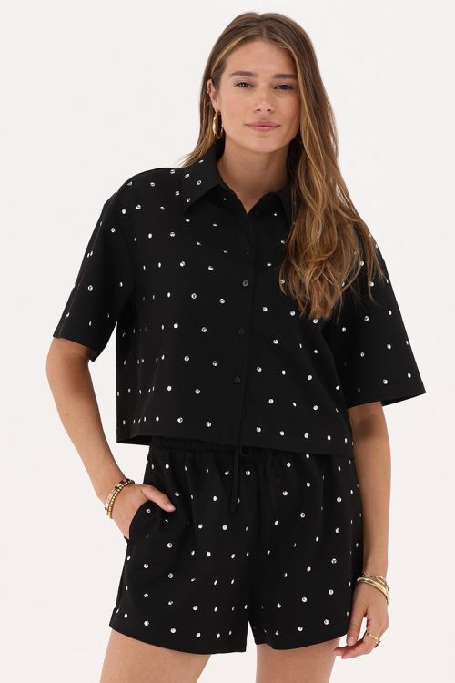 Black short blouse with silver studs | My Jewellery