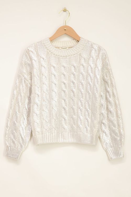Silver metallic cable knit sweater | My Jewellery