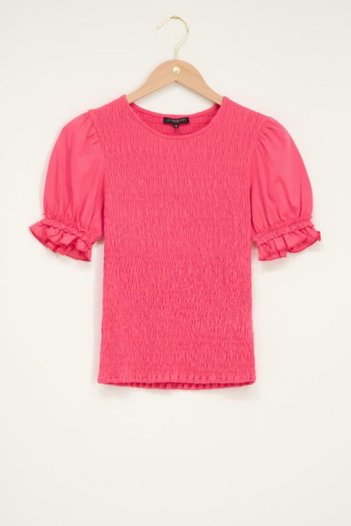 Roze smock top met ruffle pofmouw