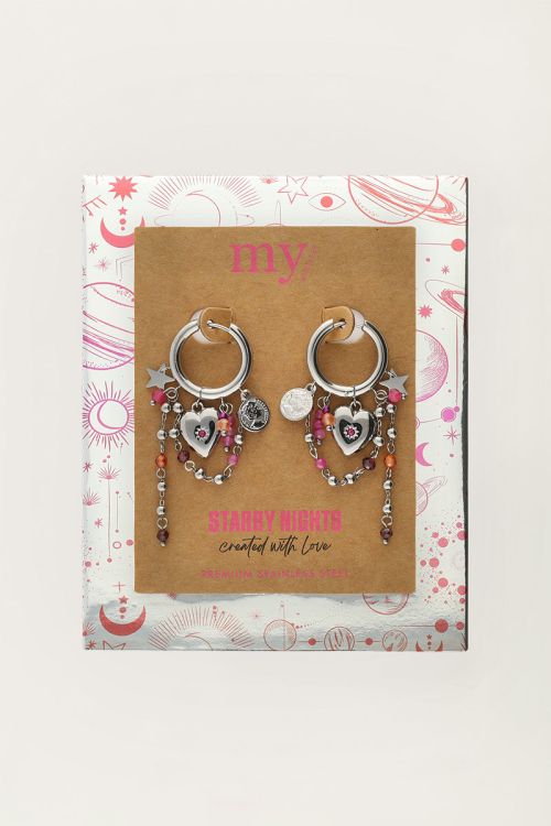 Starry hoop earrings with heart and beads | My Jewellery